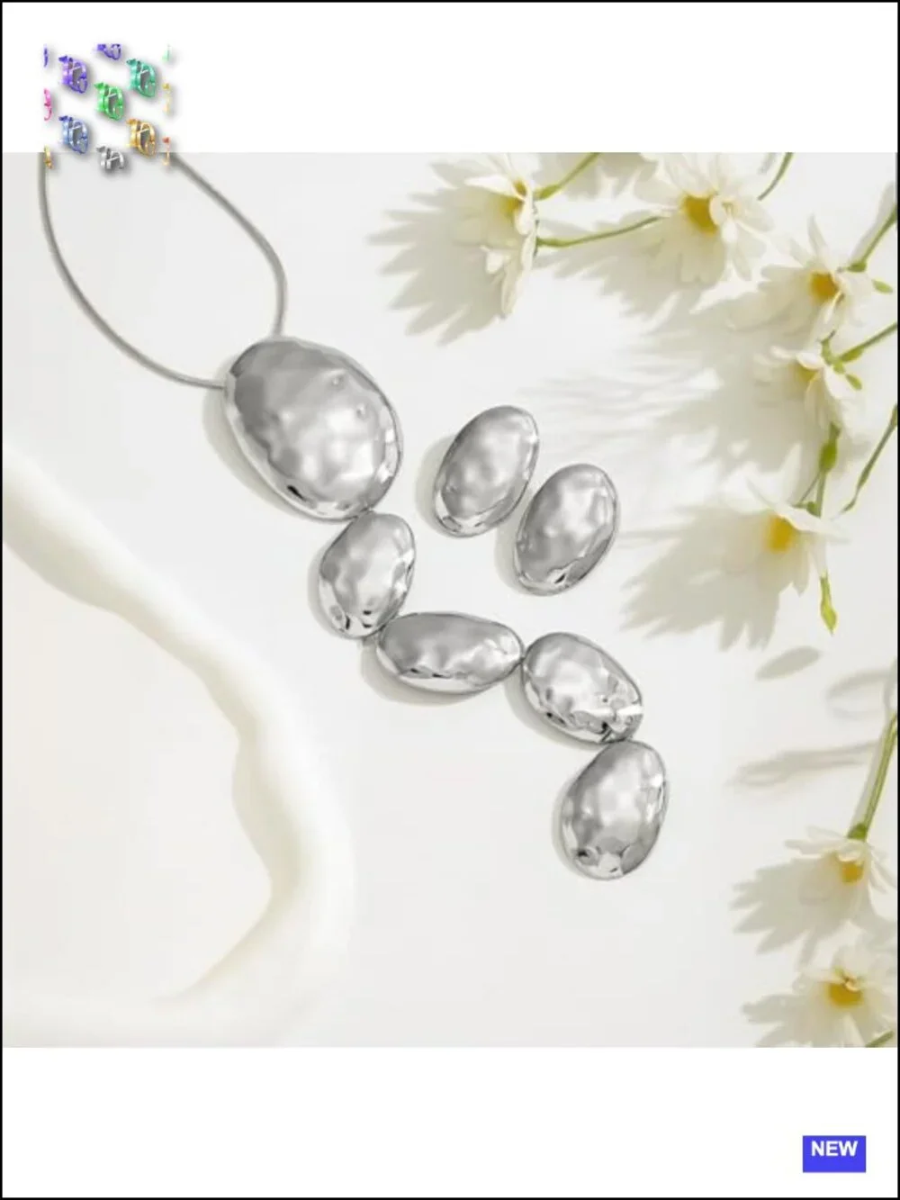 2pc Geometric Hammered Texture Asymmetrical Long Pendant Necklace & Earrings Set